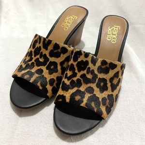 Leopard Print Wedge Slides Calf Hair Franco Sarto McKenna Slide Sandal